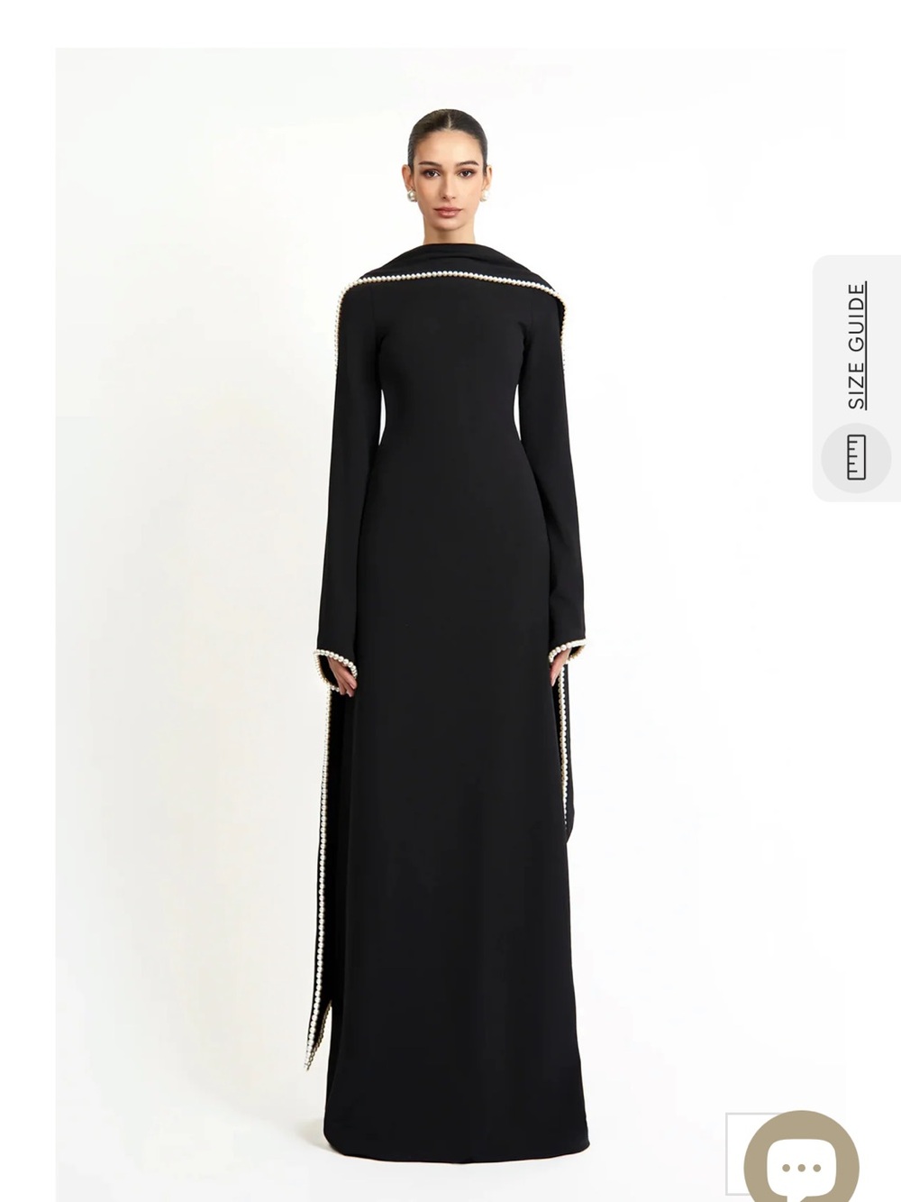 NWT Piroska Black Pearl Trim Shawl Detail Maxi Dress